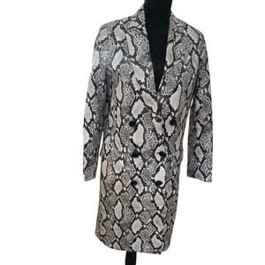 Women's Faux Leather Snakeskin‎ Animal Print Double Breasted Long Line Coat Sz S
